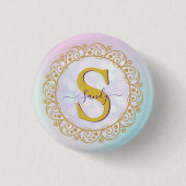 Gepersonaliseerde Monogram Mandala Goud en Blauw Ronde Button 3,2 Cm (Voorkant)