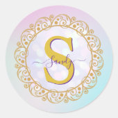 Gepersonaliseerde Monogram Mandala Goud en Blauw Ronde Sticker (Voorkant)
