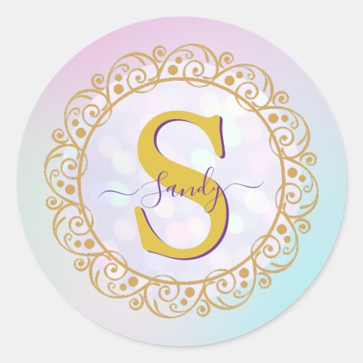 Gepersonaliseerde Monogram Mandala Goud en Blauw Ronde Sticker (Voorkant)