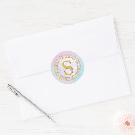 Gepersonaliseerde Monogram Mandala Goud en Blauw Ronde Sticker (Envelop)