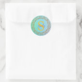 Gepersonaliseerde Monogram Mandala Goud en turquoi Ronde Sticker (Tas)