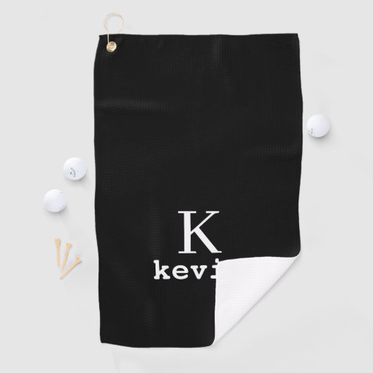 Gepersonaliseerde monogram mannen naam zwart-wit golfhanddoek (Insitu)