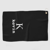 Gepersonaliseerde monogram mannen naam zwart-wit golfhanddoek (Horizontaal)