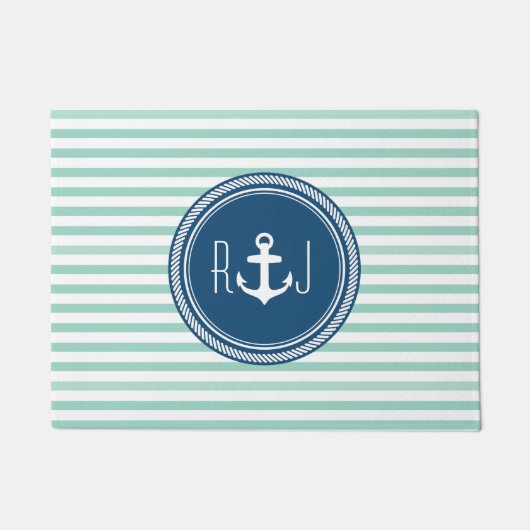 Gepersonaliseerde monogram marine en Seafoam Nauti Deurmat (Voorkant)