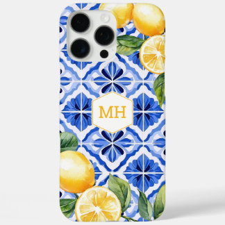 Gepersonaliseerde Monogram Mediterraan Gele Citroe iPhone 16 Pro Max Hoesje