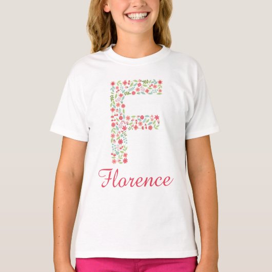Gepersonaliseerde monogram meisjes T-Shirt met let (Voorkant)