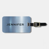 Gepersonaliseerde monogram metallic blauwe achterg bagagelabel (Voorkant horizontaal)