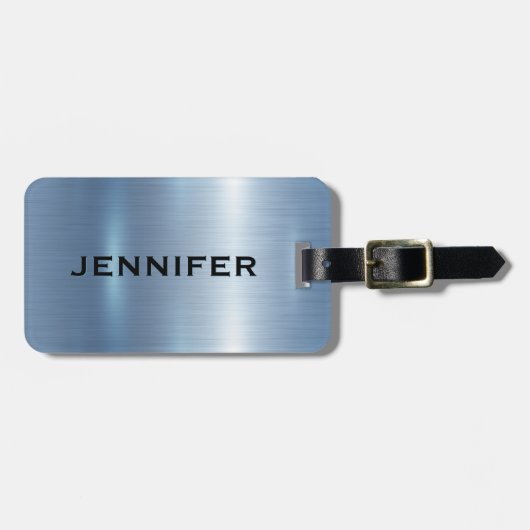 Gepersonaliseerde monogram metallic blauwe achterg bagagelabel (Voorkant horizontaal)