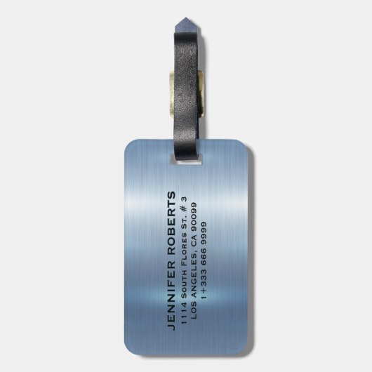 Gepersonaliseerde monogram metallic blauwe achterg bagagelabel (Achterkant verticaal)