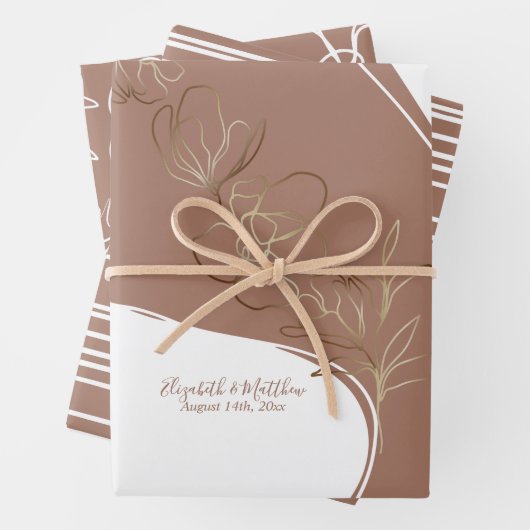 Gepersonaliseerde Monogram Mocha Bruin Bloemen Huw Inpakpapier Vel (In situ)