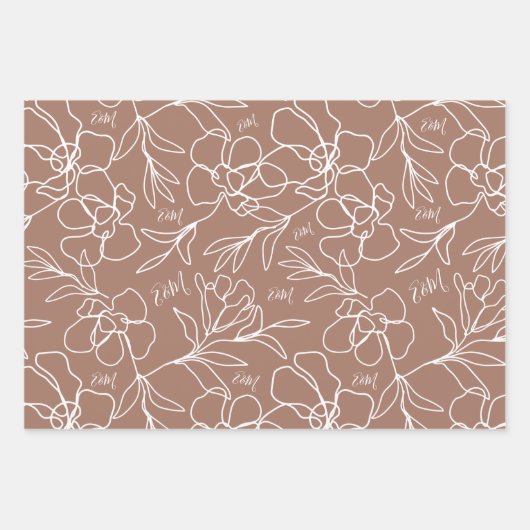 Gepersonaliseerde Monogram Mocha Bruin Bloemen Huw Inpakpapier Vel (Voorkant 3)