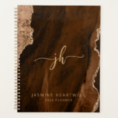 Gepersonaliseerde Monogram Mocha Bruin Gouden Agaa Planner (Voorkant)