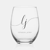 Gepersonaliseerde Monogram Modern Script Initialen Wijnglas Zonder Voet (Voorkant)