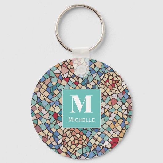 Gepersonaliseerde Monogram Mozaïek Tegels Sleutelh Sleutelhanger (Voorkant)