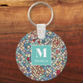 Gepersonaliseerde Monogram Mozaïek Tegels Sleutelh Sleutelhanger (Voorkant)