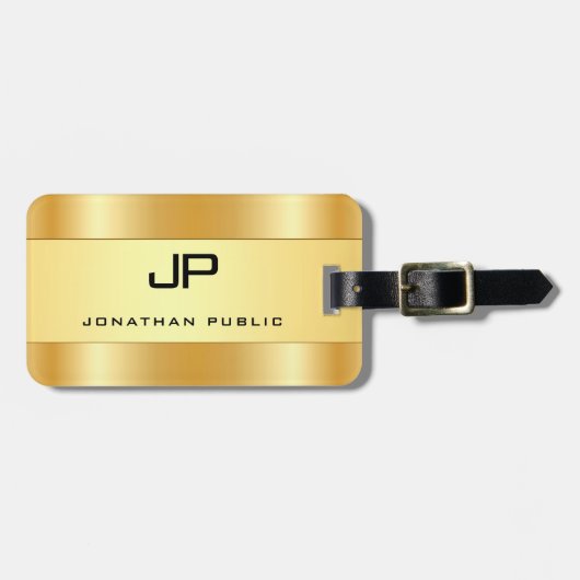 Gepersonaliseerde Monogram Naam Faux Gold Glamorou Bagagelabel (Voorkant horizontaal)