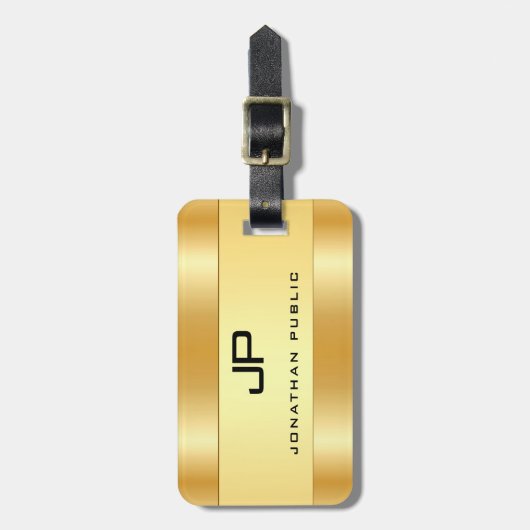 Gepersonaliseerde Monogram Naam Faux Gold Glamorou Bagagelabel (Voorkant verticaal)