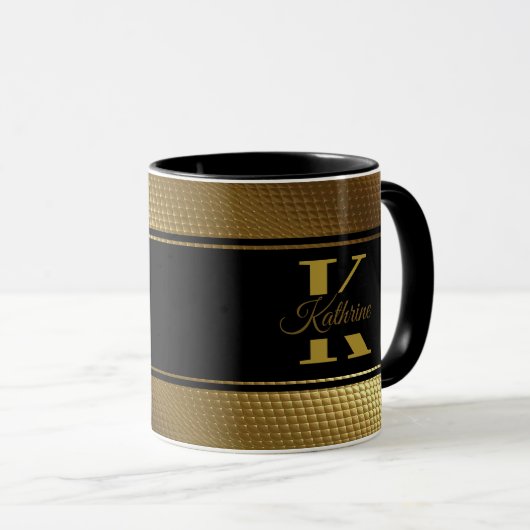 Gepersonaliseerde monogram naam Golden Black Mok (Voorkant rechts)