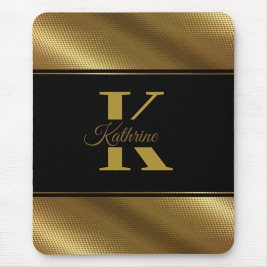 Gepersonaliseerde monogram naam Golden Black Muismat (Voorkant)