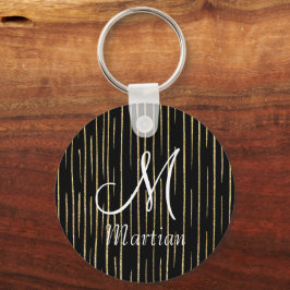 Gepersonaliseerde monogram naam goud glitter & zwa sleutelhanger