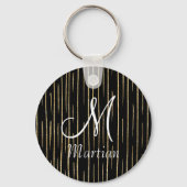 Gepersonaliseerde monogram naam goud glitter & zwa sleutelhanger (Achterkant)
