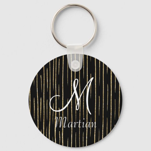 Gepersonaliseerde monogram naam goud glitter & zwa sleutelhanger (Achterkant)