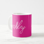 Gepersonaliseerde Monogram Naam Hot Pink Koffiemok (Voorkant links)