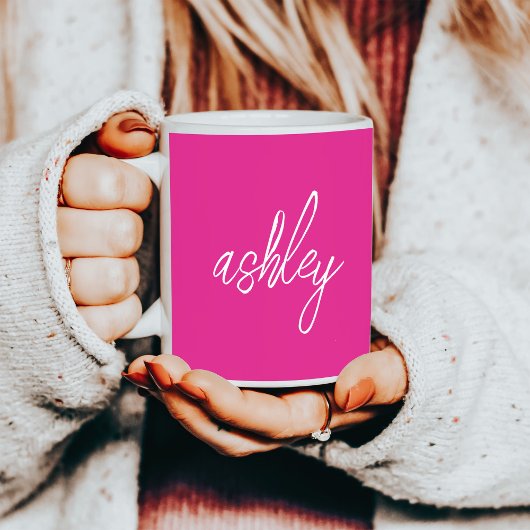 Gepersonaliseerde Monogram Naam Hot Pink Koffiemok