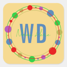 Gepersonaliseerde Monogram Naam Kleurrijke Cirkels Vierkante Sticker