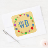 Gepersonaliseerde Monogram Naam Kleurrijke Cirkels Vierkante Sticker (Envelop)