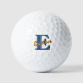 Gepersonaliseerde Monogram Naam Marine Blauw & Gee Golfballen (Voorkant)