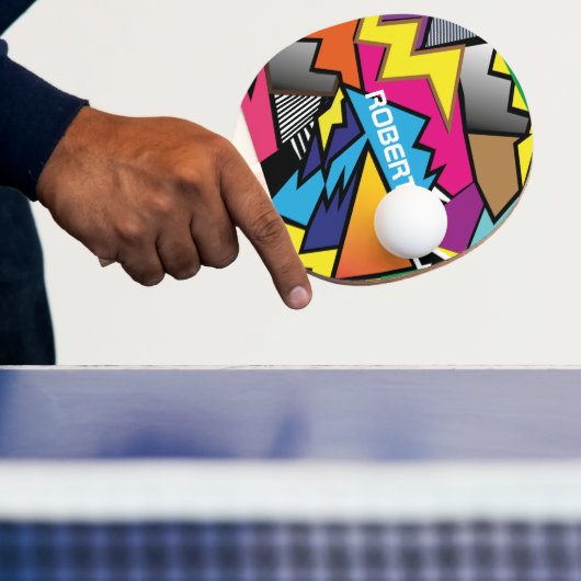 Gepersonaliseerde Monogram Naam Moderne Kleurrijke Tafeltennisbatje (Insitu)