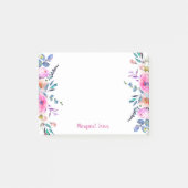 Gepersonaliseerde Monogram naam Roze blauw bloemig Post-it® Notes (Voorkant)