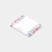 Gepersonaliseerde Monogram naam Roze blauw bloemig Post-it® Notes (Schuin)