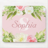 Gepersonaliseerde monogram Naam Roze Waterverf Flo Muismat (Voorkant)