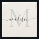 Gepersonaliseerde Monogram & Naam Stijlvolle Steen Stenen Onderzetter<br><div class="desc">Verhoog uw interieur met dit elegante gepersonaliseerde Monogram Script Name Stone-Onderzetter. Dit stijlvolle onderzetter is voorzien van een tijdloos ontwerp met een prachtig vervaardigd monogram en jouw naam in een stijlvol script en combineert sophisticatie en functionaliteit. Perfect voor het beschermen van uw oppervlakken terwijl u een persoonlijk tintje toevoegt, het...</div>