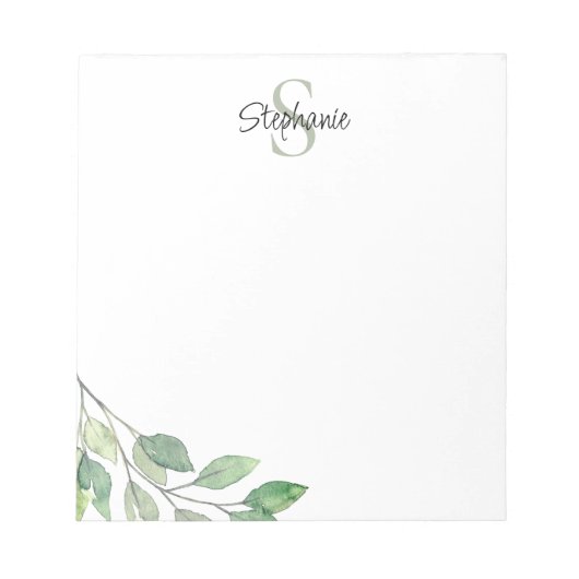 Gepersonaliseerde Monogram Naam Waterverf Notitieblok (Voorkant)