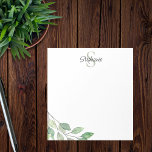 Gepersonaliseerde Monogram Naam Waterverf Notitieblok<br><div class="desc">Dit gepersonaliseerde notitieblok is versierd met bladeren in groene tinten. Gemakkelijk aan te passen met jouw naam en monogram. Gebruik het ontwerpgereedschap om de tekstgrootte,  -stijl of -kleur te wijzigen. Als we creëer ons kunstwerk zullen je dit exacte afbeelding van andere ontwerpers niet vinden. Originele Waterverf © Michele Davies.</div>