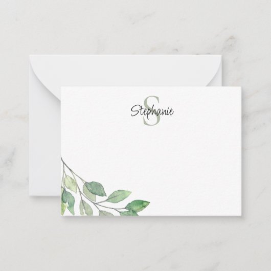 Gepersonaliseerde Monogram Naam Waterverf Notitiekaartje (Voorkant)