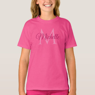 Gepersonaliseerde monogram naam Wauw roze meisjes T-shirt