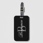 Gepersonaliseerde monogram naam zwart en grijs bagagelabel (Voorkant (verticaal))