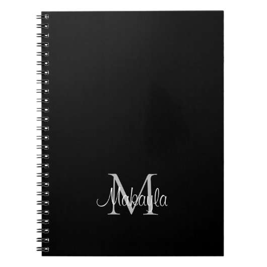 Gepersonaliseerde Monogram Naam Zwart Notitieboek (Voorkant)