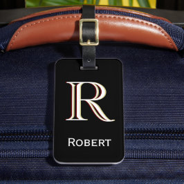 Gepersonaliseerde monogram naam zwart wit bagagelabel