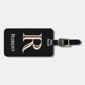 Gepersonaliseerde monogram naam zwart wit bagagelabel (Voorkant horizontaal)