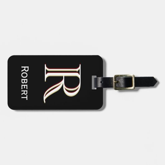 Gepersonaliseerde monogram naam zwart wit bagagelabel (Voorkant horizontaal)