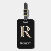 Gepersonaliseerde monogram naam zwart wit bagagelabel (Voorkant verticaal)