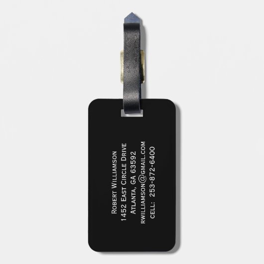 Gepersonaliseerde monogram naam zwart wit bagagelabel (Achterkant verticaal)