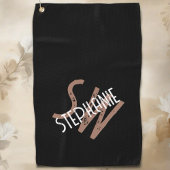 Gepersonaliseerde monogram naam zwart wit bruin co golfhanddoek