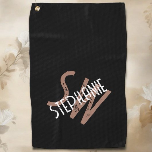 Gepersonaliseerde monogram naam zwart wit bruin co golfhanddoek