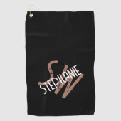 Gepersonaliseerde monogram naam zwart wit bruin co golfhanddoek (Voorkant)